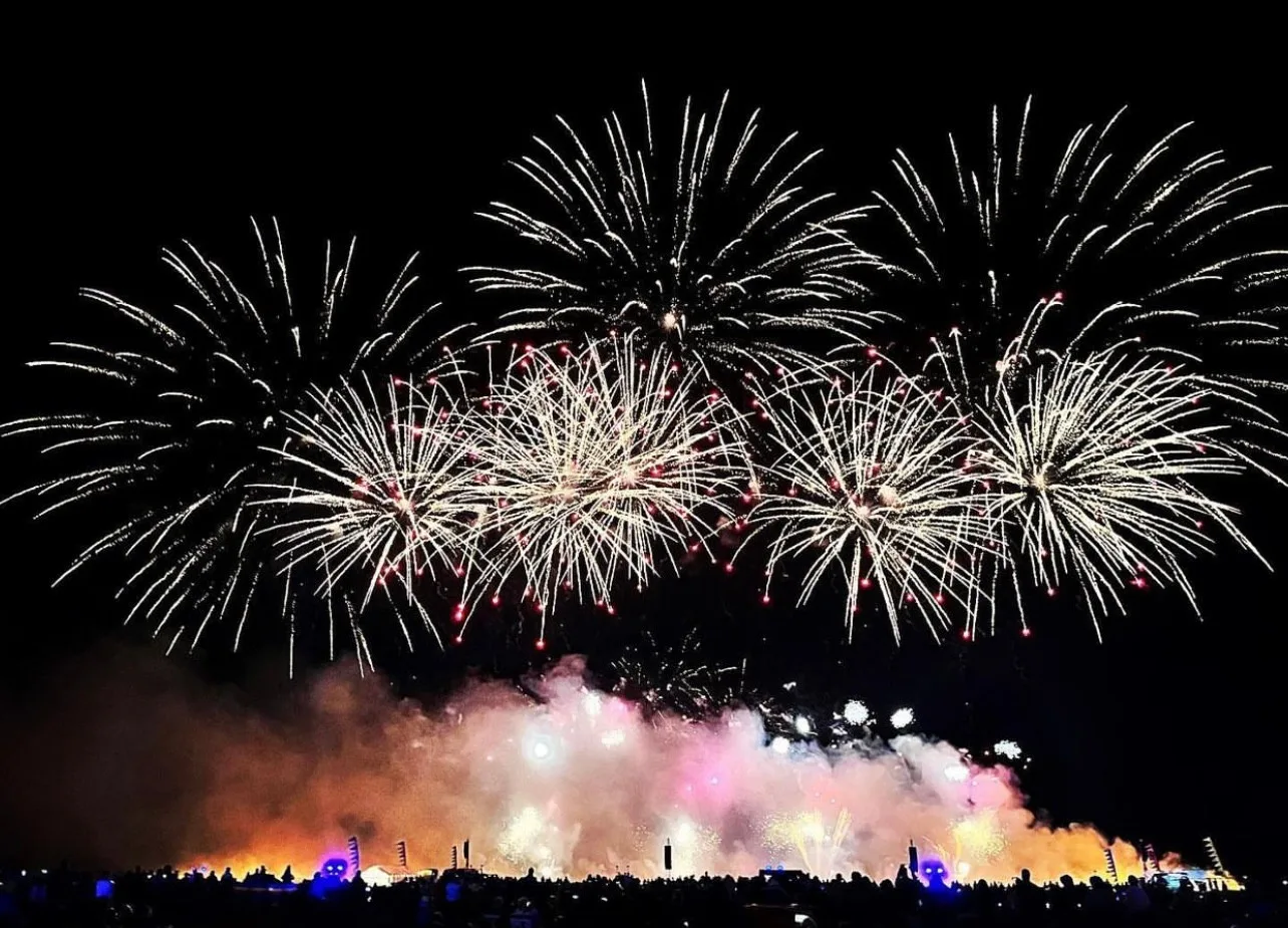 Fireworks lighting up the airfield