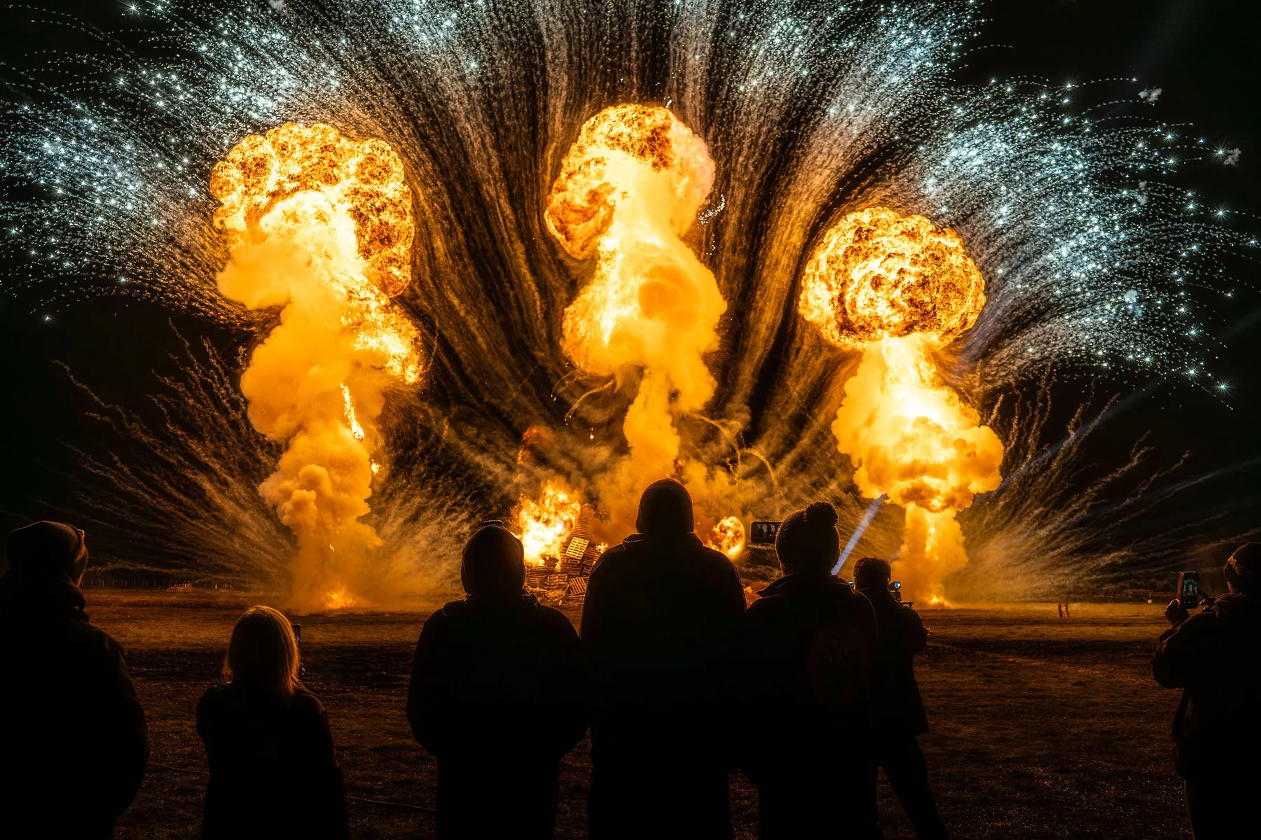 Fireball explosions during the fireworks show